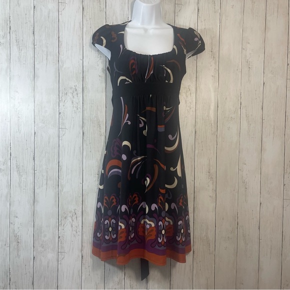 B Darlin Empire Waist Multicolored Cap Sleeve Dress 3/4 - Picture 1 of 6